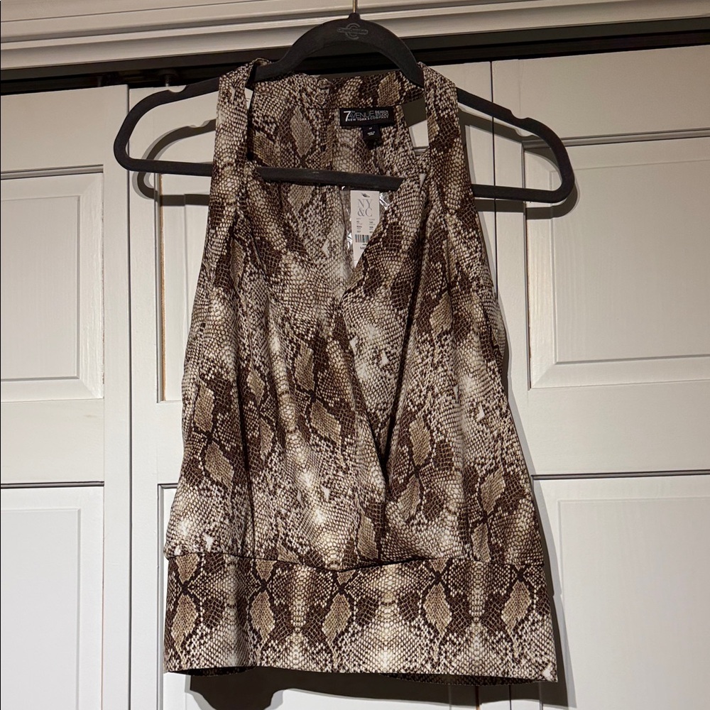 Snake Print Halter Camisole Top - Brown